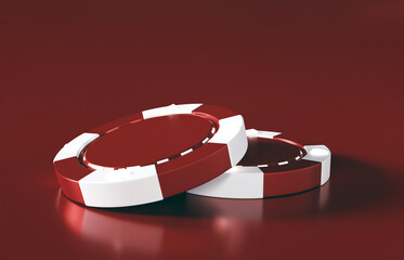 Poker chips on red background. 3d-rendering