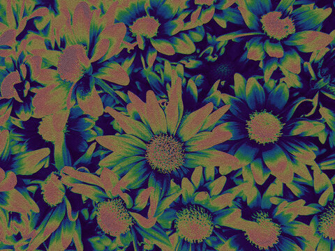 aesthetic holography background with halftone effect background of flowers texture