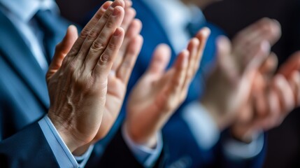 Diverse group of business professionals applauding and celebrating at a multicultural team meeting