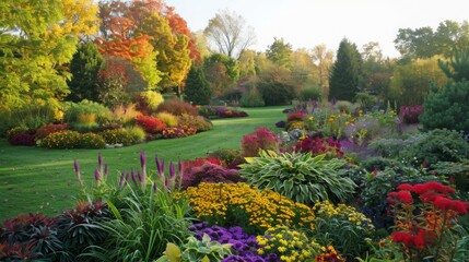 Obraz premium Vibrant Autumn Garden at Sunrise