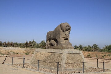 Lion of Babylon in Iraq 2600 years ago with blue sky