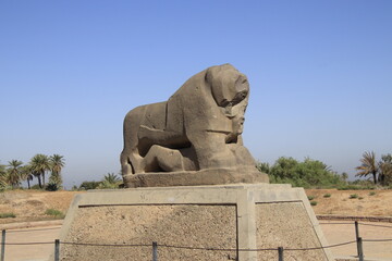 Fototapeta na wymiar Lion of Babylon in Iraq 2600 years ago with blue sky