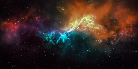 Cosmic brilliance with radiant color spectrum emanating from a galactic core - obrazy, fototapety, plakaty