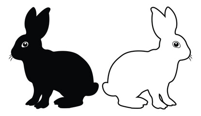 rabbit  black silhouettes. logo vector icon illustration design, Happy Easter, decorated Easter card, banner. Set of silhouettes of bunnies in different poses. Easter bunny silhouettes  eps10