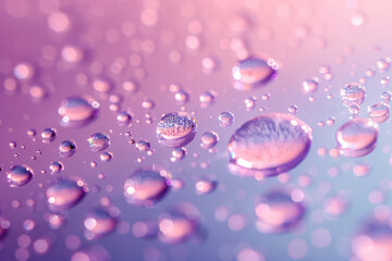 Close-Up Water Droplets on Purple Background - obrazy, fototapety, plakaty