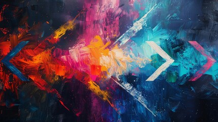 Dynamic abstract painting arrows dictating vibrant flows metaphor for market trends - obrazy, fototapety, plakaty