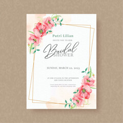 Bridal shower invitation template with red flower ornament