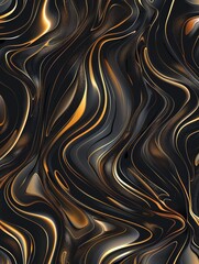 Abstract black and gold background with elegant wavy lines creating a dynamic and stylish pattern