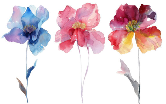 Summer Bloom Watercolor Set,PNG Image, isolated on Transparent background.