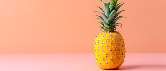  A pineapple on a pink surface with a pink wall in the background and another pink wall behind it