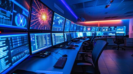 Cuttingedge network operations center screens ablaze with data analytics the heartbeat of technology - obrazy, fototapety, plakaty