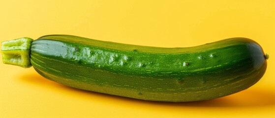   Cucumber with yellow background and bitten end
