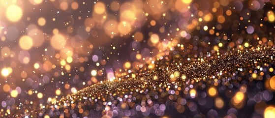   A well-defined picture featuring a golden and lilac backdrop with multiple tiny lights originating from above - obrazy, fototapety, plakaty