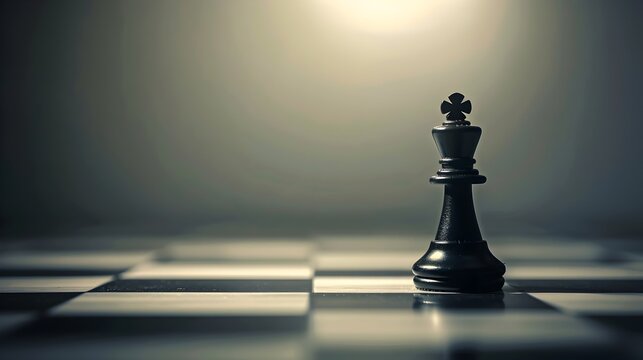Black King Chess Piece Standing Alone on Blurred Board: Symbolizing Strategic Thinking and Precision