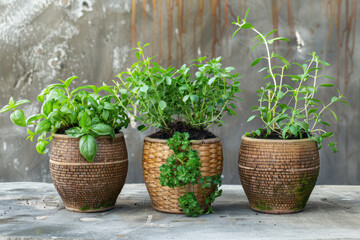 Three Potted Plants on Table