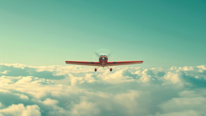 Vintage Plane Flying Over Cloudy Sky.