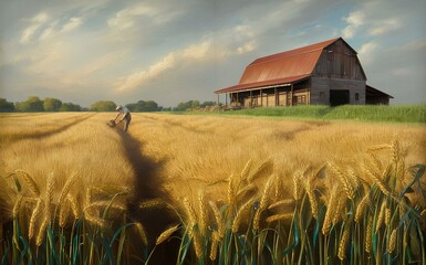 
Rural farmland landscape, with golden fields of wheat
