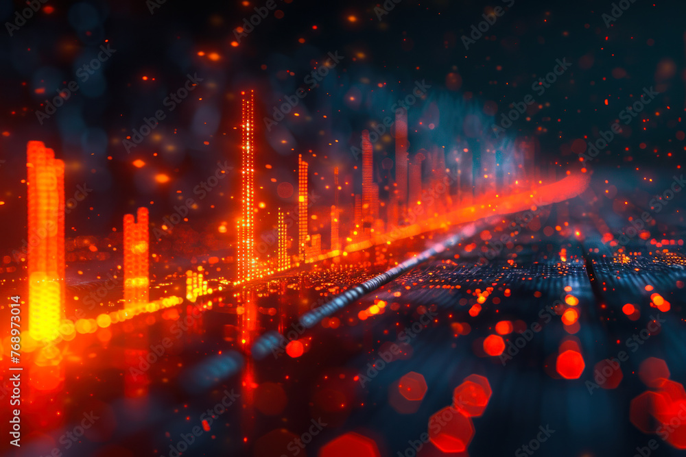Poster abstract data network visualization in red tones.