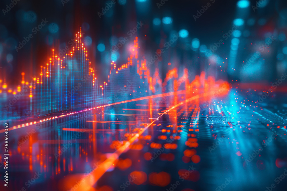 Poster abstract data network visualization in red tones.