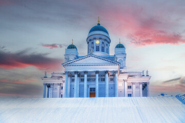 Helsinki cathedral - famous Helsinki landmark in winter, Finland.