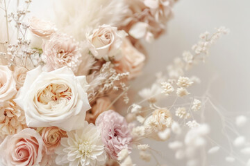 Delicate White and Pink Flower Bouquet on White Background