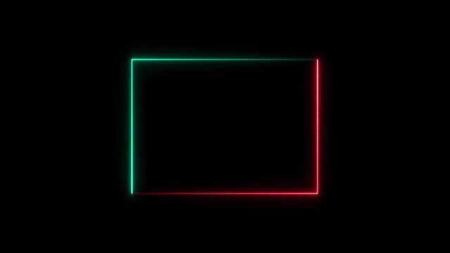 Abstract glowing neon rectangle border frame in the shape rectangle glowing line animation. frame animation.