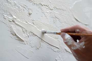 A close-up of a hand holding a paintbrush, creating a single perfect stroke on a white canvas