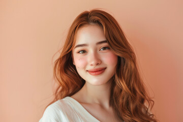 Fototapeta premium Woman With Long Red Hair in White Shirt