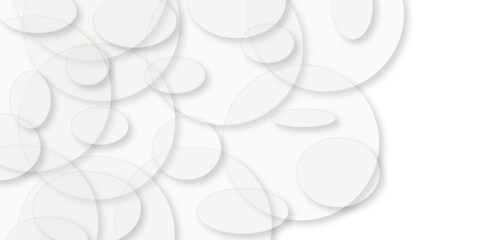 Random shifted white circle background wallpaper banner pattern with copy space Abstract blank geometric circle with drop shadow background. Gray abstract. 