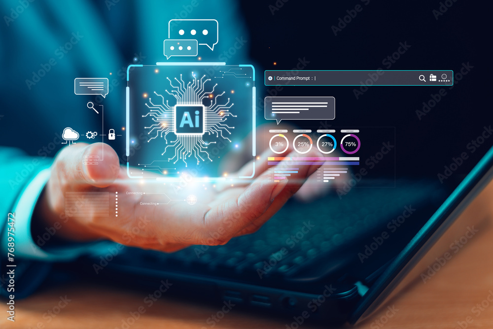 Poster ai tech help business concept. artificial intelligence technology assistance. technology customer se