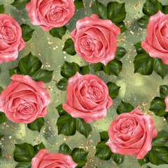 Roses seamless pattern background. Romantic fabric design - 768975493