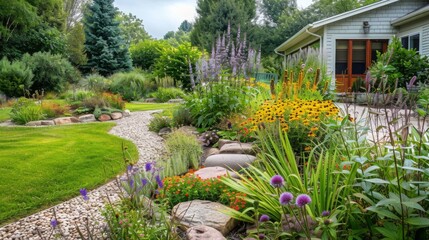 Obraz premium Summer Blooms in Suburban Backyard Garden