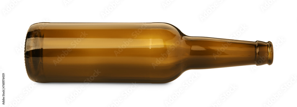 Wall mural One empty brown beer bottle isolated on white