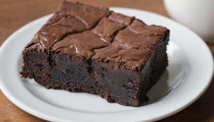 slice of homemade brownie on plate on table
