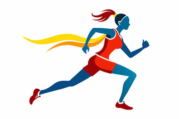 Runner athlete girl silhouette on white background