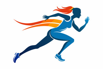 Fototapeta na wymiar Runner athlete girl silhouette on white background