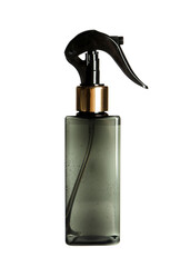 Stylish bottle with sprayer isolated on white. Hairdresser tool
