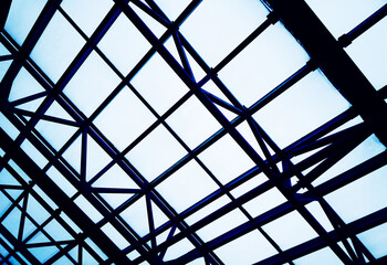Diagonal blue windows with metallic framing