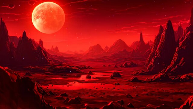 Fantasy alien planet. Mountain and lake. 3D illustration, Alien planet landscape for a space game background, AI Generated