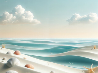 Fototapeta na wymiar Background with sea shells and sand. AI