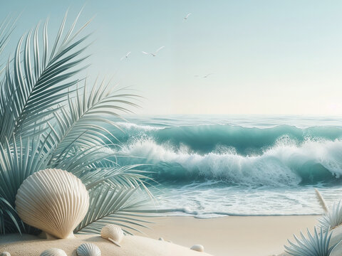 Background with sea shells and sand. AI