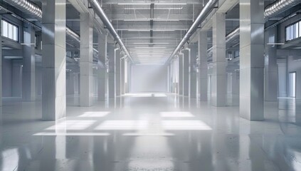 Sunlit Empty Industrial Hall