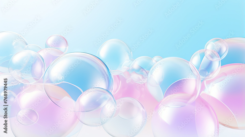 Poster abstract background with soft bubbles in pink and blue light. holographic bubbles backdrop.