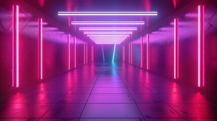 Futuristic empty neon background. High tech lines, studio product, future cyberspace concept. 3D illustration. 