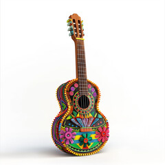 Mexican Guitarron an acoustic bass guitar with floral design played traditionally by Mariachi groups