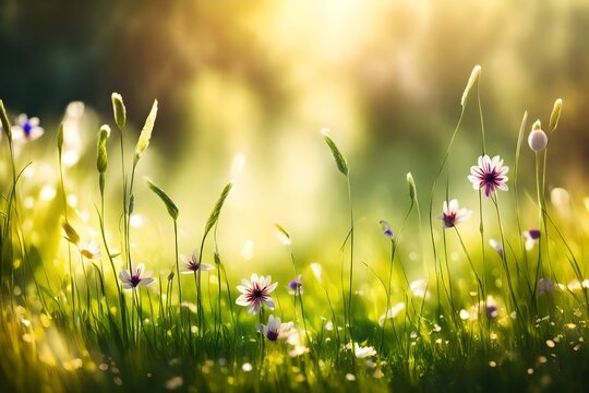 art abstract floral spring or summer background with fresh grass and spring flower 
