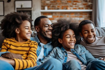 Happy african american family enjoying weekend and laughing together at home - Powered by Adobe