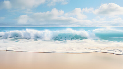 beautiful soft blue ocean wave on fine sandy beach - obrazy, fototapety, plakaty