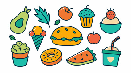 Delicious Doodle Food Icons Whimsical Illustrations on a White Background