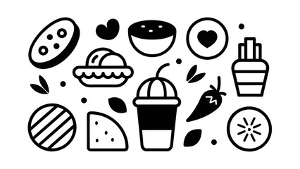 Delicious Doodle Food Icons Whimsical Illustrations on a White Background